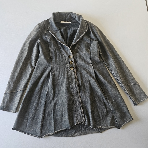 TESTIMONY Victorian Gold Button Jacket Womens Sz S Black Acid Wash French Terry. - Picture 9 of 16